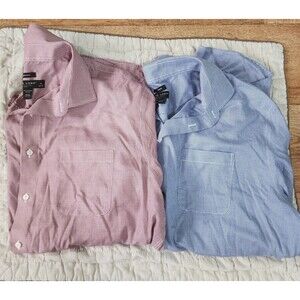 Lot Of 2 Pronto Uomo Checkered Dress Shirt Long Sleeve Button Up Mens 18 32/33